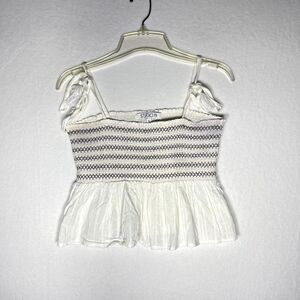 Studio 19 White Smocked Peplum Top‎ Tie Shoulder Textured Dots Size S